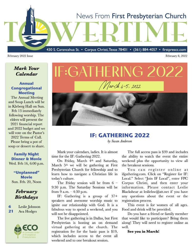 Cover Image of Church Newsletter to update calendar and bring word of events and ministry updates and devotionals